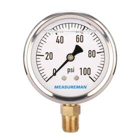 Measureman 445035635675 2-1/2 Inch Dial Size Glycerin Filled Plumbing Pressure Gauge 0-100psi
