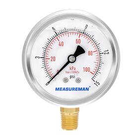 Measureman 705353321535 2-1/2 Inch Glycerin Filled Pressure Gauge 0-15 Psi 1/4 Npt Lower Mount