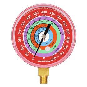 0-800p Measureman 716852764952 Refrigeration Pressure Gauge 3-1/8 Inch Dial Red 1/8 Npt Lower Mount