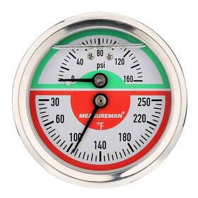 Measureman 716852765065 Tridicator Thermo-manometer 2-1/2 Inch Silicone Oil Filled 0-160psi/30-250 Deg F