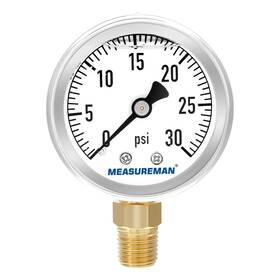 Measureman 726084866119 2 Inch Dial Size Glycerin Filled Plumbing Pressure Gauge 0-30psi Black