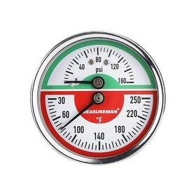Measureman 727196927200 Tridicator Thermo-manometer Pressure Gauge 2-1/2 Inch 0-160psi/30-250 Deg F Sta