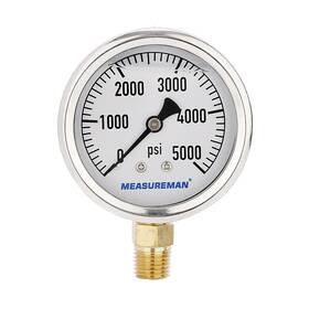 Measureman 727196927286 2-1/2inch Dial Size Glycerin Filled Plumbing Pressure Gauge 0-5000psi Stainle