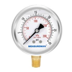 Ma009 Measureman Pressure Gauge 0-30psi/kpa 1/4 Inchnpt Oil Filled Lower Mount
