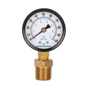 Ma017 Measureman 2 Inch Well Pump Pressure Gauge 0-100psi/bar 1/4 Npt Male With 1/2 Adapto
