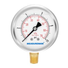 Ma059 Measureman 2-1/2 Inch Dial Glycerin Filled Stainless Steel Case Brass Inside 0-10psi/kpa