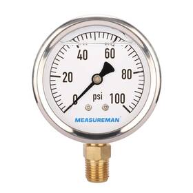 Ma062 Measureman 2-1/2 Inch Dial Size Glycerin Filled Plumbing Pressure Gauge 0-100psi Stainles