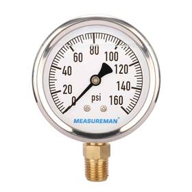 Ma063 Measureman 2-1/2 Inch Dial Size Glycerin Filled Plumbing Pressure Gauge 0-160psi Stainles