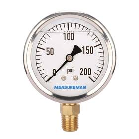 Ma064 Measureman 2.5 Inch Glycerin Filled Pressure Gauge 0-200psi Stainless Steel 1/4 Npt Mount