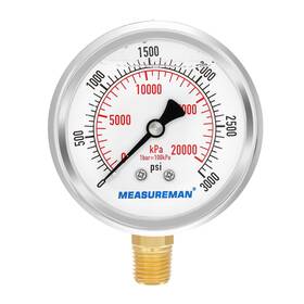 Ma077 Measureman 2-1/2 Dialglycerin Filled Stainless Steel Case Brass Inside 0-300