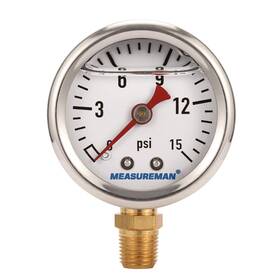 Ma080 Measureman 1-1/2 Inch Dial Size Glycerin Filled Fuel Pressure Gauge 304 Stainless Steel Case