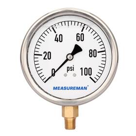Measureman Ma093 4 Inch Dial Size Glycerin Filled Plumbing Pressure Gauge 0100psi St