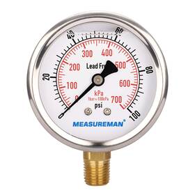 Ma095 Measureman Lead-free Pressure Gauge 2-1/2inch Dial Glycerin Filled 0-100psi/kpa Stai