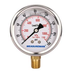 Ma096 Measureman Lead-free Pressure Gauge 2-1/2inch Dial Glycerin Filled 0-160psi/kpa Stai