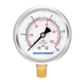 Ma107 Measureman 2.5 Inch Glycerin Pressure Gauge 015 Psi Stainless Steel 1/4 Npt Mount