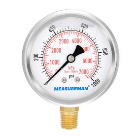 Ma109 Measureman Liquid Filled Pressure Gauge 0-1000psi 1/4 Npt Stainless Steel Case