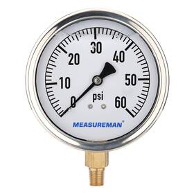 Ma127 Measureman 4 Inch Dial Size Glycerin Filled Plumbing Pressure Gauge 0-60psi Stainless Steel