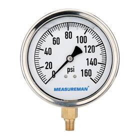 Ma128 Measureman 4 Inch Dial Size Glycerin Filled Plumbing Pressure Gauge 0-160psi Stainless St