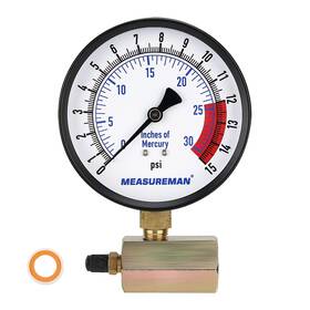Ma144 Measureman 4 Inch Steel Gas Pressure Test Gauge Assembly 3/4 Fnpt Connection 0-15psi/0-30