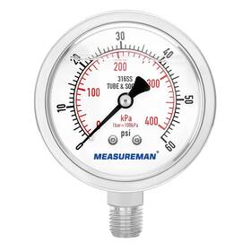 Ma180 Measureman Stainless Steel Hydraulic Pressure Gauge 2.5 Inch Dial 1/4 Npt 0-60psi/kpa