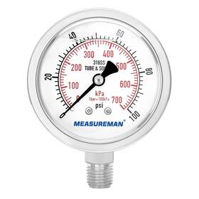 Ma181 Measureman Fully Stainless Steel Hydraulic Glycerin Filled Pressure Gauge 2-1/2 Inch Dial S