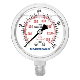 Ma183 Measureman Fully Stainless Steel Hydraulic Glycerin Filled Pressure Gauge 2-1/2 Inch Dial S