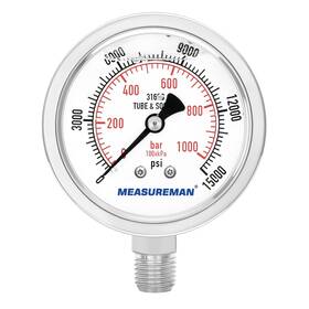 Ma184 Measureman Fully Stainless Steel Hydraulic Glycerin Filled Pressure Gauge 2-1/2 Inch Dial S