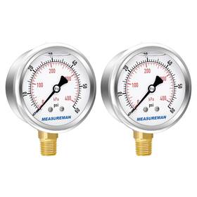 Ma199 Measureman 2-1/2 Inch Dial Size Liquid Filled Pressure Gauge 0-60psi/kpa 304 Stainless St