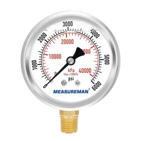 Ma212 Measureman 2-1/2 Inch Dial Size Glycerin Filled Pressure Gauge 0-6000psi/kpa 304 Stainless S