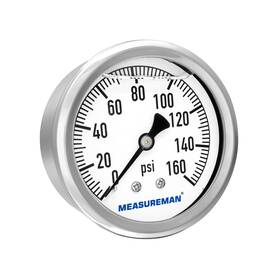 Ma217 Measureman 2-1/2 Inch Glycerin Filled Plumbing Pressure Gauge 0-160psi Stainless Steel 1/4 Npt