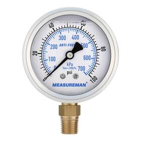 Ma338 Measureman 2-1/2 Inch Air Pressure Gauge 0-100 Psi Silicone Oil Filled Heavy-duty Sho