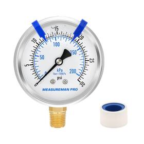 Mp002 Measureman Pro 2.5ftft Glycerin Filled Pressure Gauge 0-30psi/kpa 304 Stainless Steel Ca