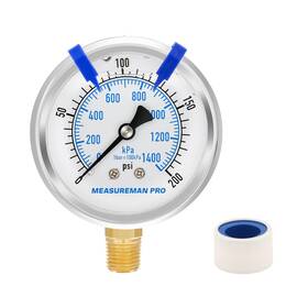 Mp006 Measureman Pro 2.5ftft Glycerin Filled Pressure Gauge 0-200psi/kpa 304 Stainless Steel C