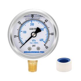 Mp013 Measureman Pro 2 Inch Dial Size Glycerin Filled Pressure Gauge 0-60psi/kpa 304 Stainless