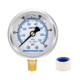 Mp014 Measureman Pro 2 Dial Size Glycerin Filled Pressure Gauge 0-100psi/kpa 304 Stainless