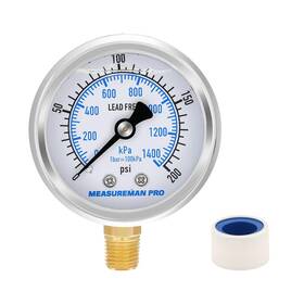 Mp016 Measureman Pro 2 Inch Dial Size Glycerin Filled Pressure Gauge 0-200psi/kpa 304 Stainless