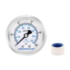 Mp019 Measureman Glycerin Filled Pressure Gauge 0-100 Psi 2 Dial 304 Stainless Steel Case