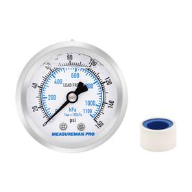 Mp020 Measureman Pro 2 Inch Dial Size Glycerin Filled Pressure Gauge 0-160psi/kpa 304 Stainless St