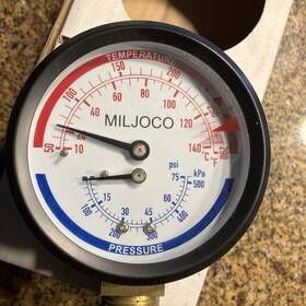 Pb3008l21-2-50 Miljoco Pressure Temperature Gauge 50-290 Degrees 0-75 Psi 3 Inch Face