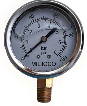 Plf2598l05 Miljoco Industrial Pressure Gauge 0-100 Psi Bar 2.5 Inch Liquid Filled 1/4 Npt