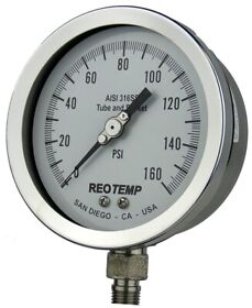 Pr40s1a4p19 New Reotemp 4inch 0-160 Psi Heavy-duty Ss Repairable Pressure Gauge Pr40s1a4p19 New Reotemp 4inch 0-160 Psi Heavy-duty Ss Repairable Pressure Gauge