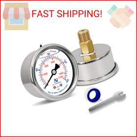 Nexsphere Ns010 0-160 Psi Liquid Filled Pressure Gauge 2 Inch Dial 1/4 Npt Back Mount