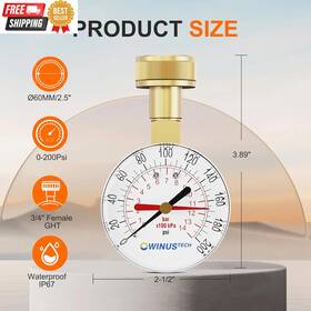 Owinustech 744759111111 Water Pressure Gauge 3/4 Inch Female 0-200 Psi Test Ga
