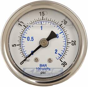 43243 Pic Liquid Filled Pressure Gauge 0-30 Psi 1.5 Inch Face 1/8 Npt Back Mount