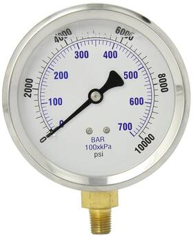 201l-404u Pic Gauges Gauge 4 Inch 0-10000 Psi Glycerine Pressure 1/4 Npt Bottom Mount
