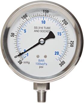 301l-404ch Pic Gauges Bottom Mount Glycerine Filled Pressure Gauge With Ss Case/internals/