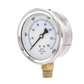 201l-402o Pic Gauges 430988242384 Bottom Mount Glycerine Filled Pressure Gauge With Ss Case Brass Inte