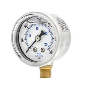 201l-158h Pic Gauges 436829107799 Bottom Mount Glycerine Filled Pressure Gauge With Ss Case Brass Inte