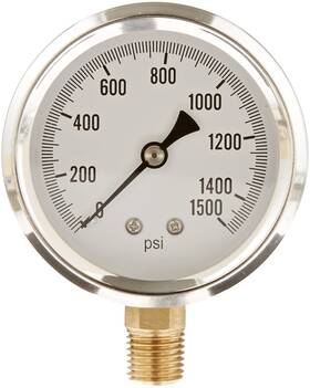 S201l-254n Pic Gauges Gauge 0-1500 Psi Pressure 2/2 Dial /4 Male Npt