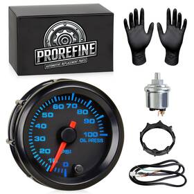 Prorefine 753878825496 Oil Pressure Gauge Kit 7 Color 100 Psi Upgraded 2-1/16 Inch 52mm Includes Electro
